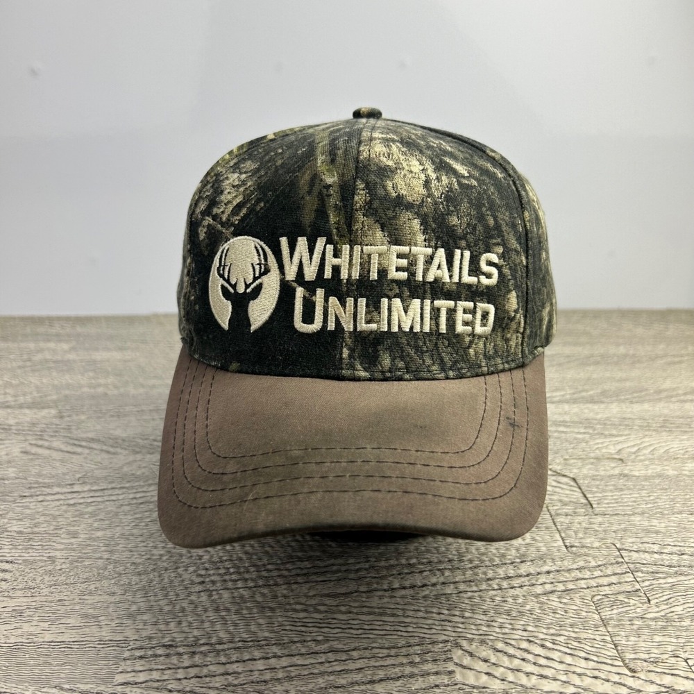 Vintage 90s Whitetails Unlimited Camo Realtree Hat Cap Snap Back Brown Grunge